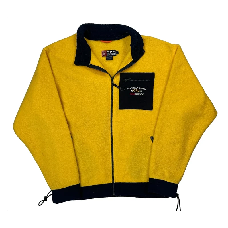 90S Chaps Ralph Lauren Fleece Jacket - Large Yellow Polyester