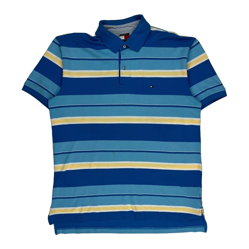 Tommy Hilfiger Striped Polo Shirt - Large Blue Cotton