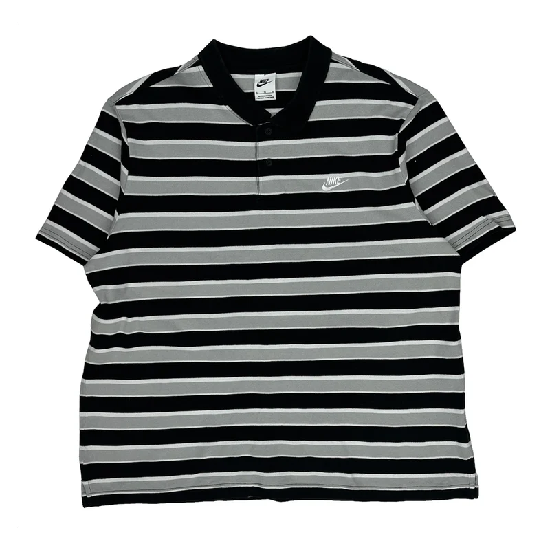Nike Striped Polo Shirt - XL Black & White Cotton
