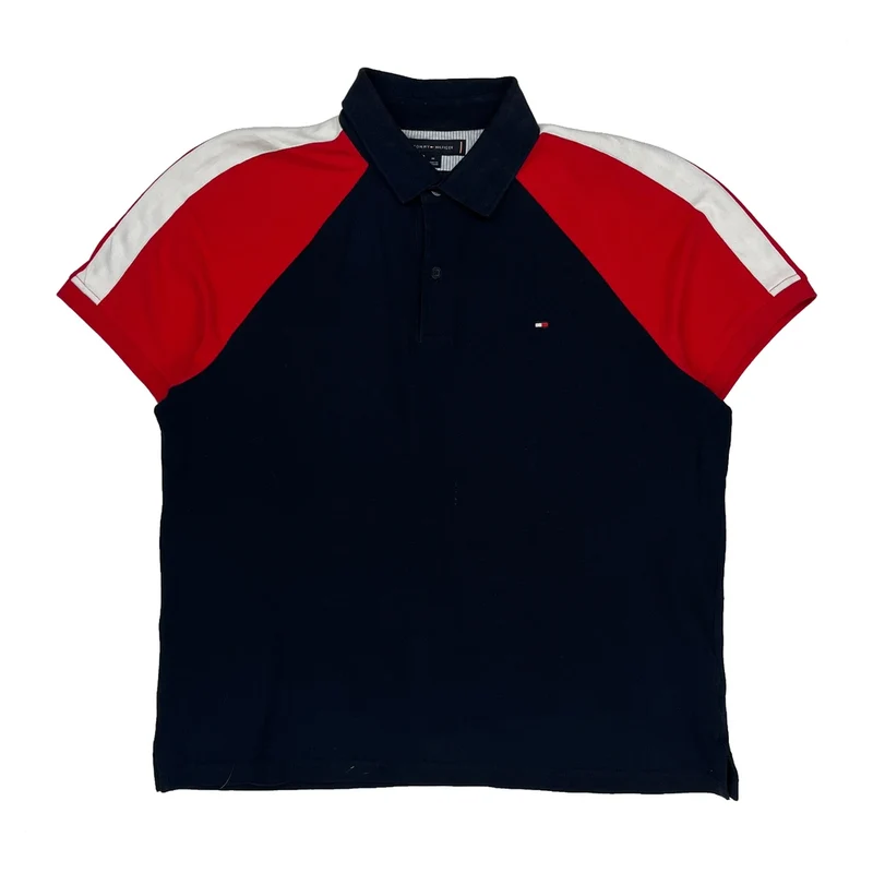 Tommy Hilfiger Striped Polo Shirt - Medium Navy Cotton