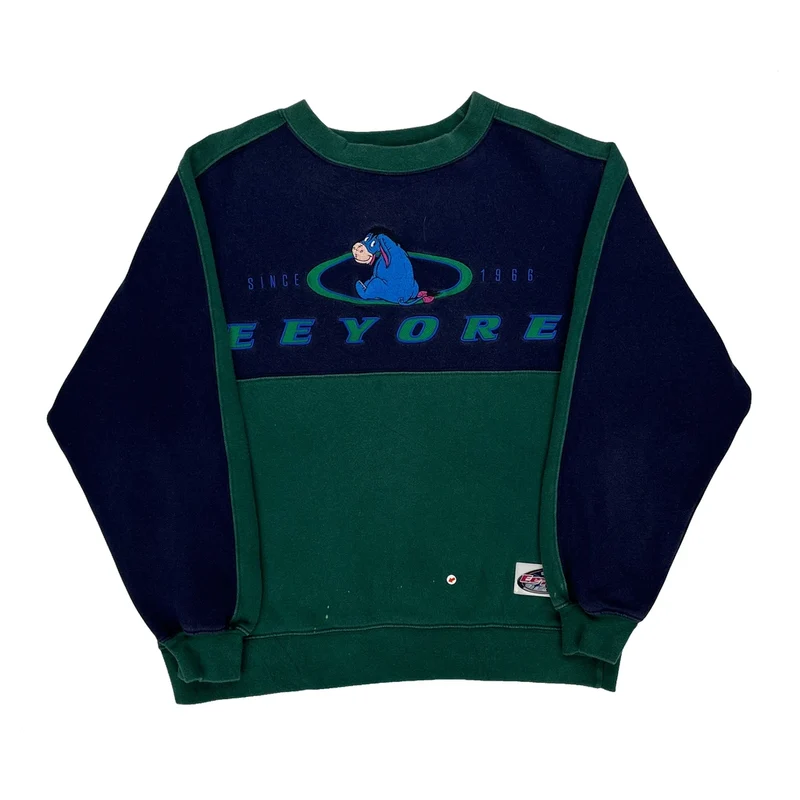 Eeyore Character Print Disney Cartoon Sweatshirt - Small Green Cotton