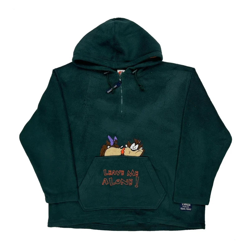 Leave Me Alone Looney Tunes Taz Cartoon Hoodie - XL Green Polyester