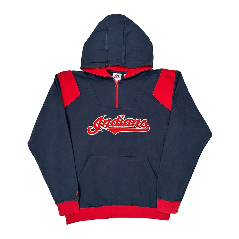 Indians Majestic Hoodie - Large Navy Cotton