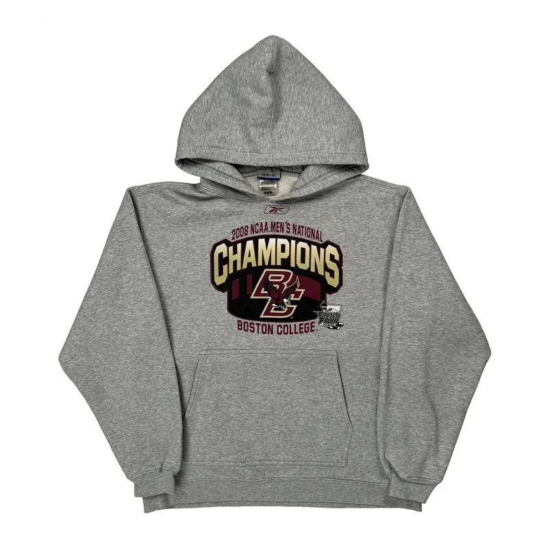 Boston College Reebok College Hoodie - Medium Grey Cotton Blend