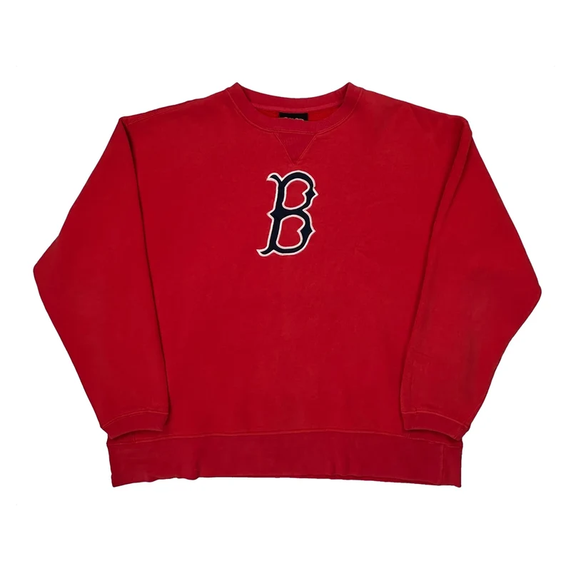 B Logo Stitches Sweatshirt - Large Red Cotton Blend
