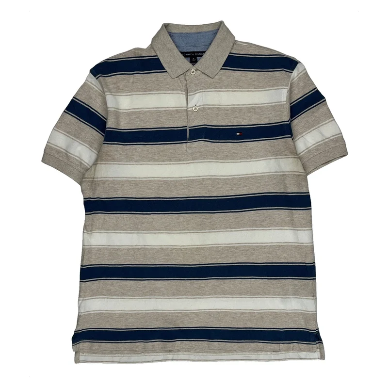 Tommy Hilfiger Striped Polo Shirt - Medium Blue Cotton