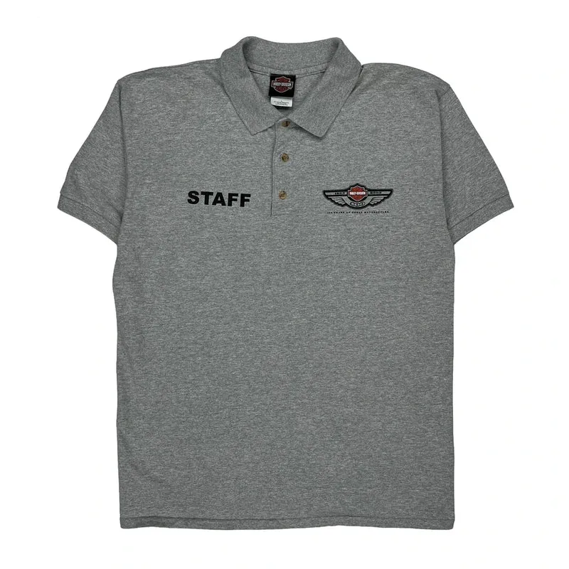 Open Road Tour Harley Davidson Polo Shirt - Large Grey Cotton Blend