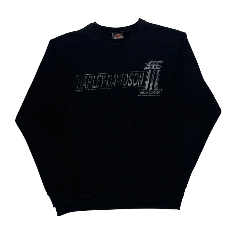 Harley Davidson Graphic Sweatshirt - Medium Black Cotton