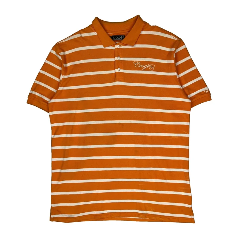Coogi Striped Polo Shirt - XL Orange Cotton