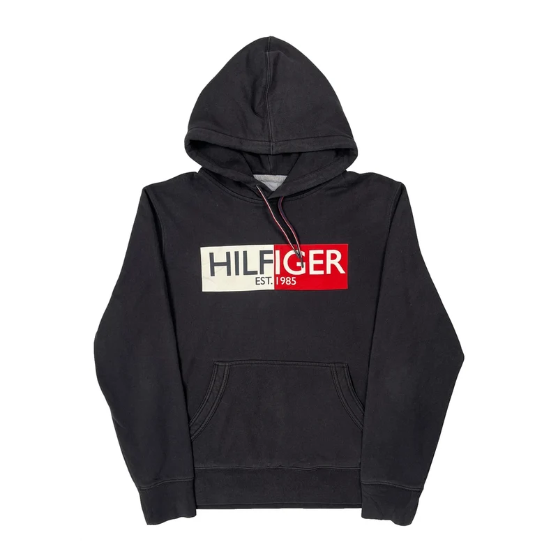 Tommy Hilfiger Spellout Hoodie - Large Black Cotton