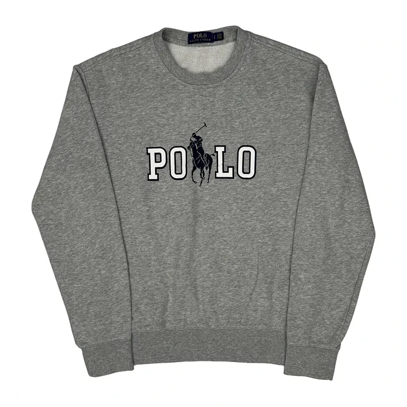 Polo By Ralph Lauren Spellout Sweatshirt - Small Grey Cotton