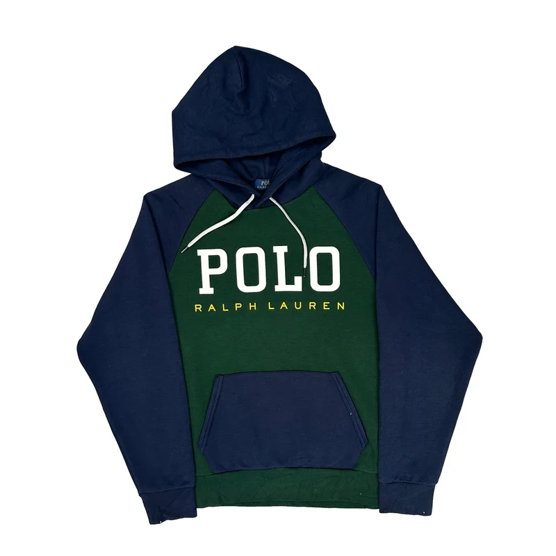 Polo By Ralph Lauren Colour Block Spellout Hoodie - Medium Green Cotton