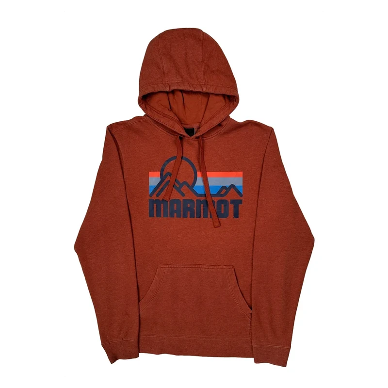 Mountain Graphic Marmot Hoodie - Large Red Cotton Blend