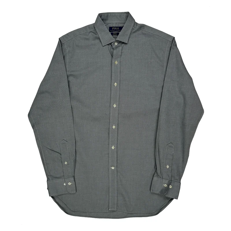 Polo By Ralph Lauren Slim Fit Shirt - Large Grey Cotton
