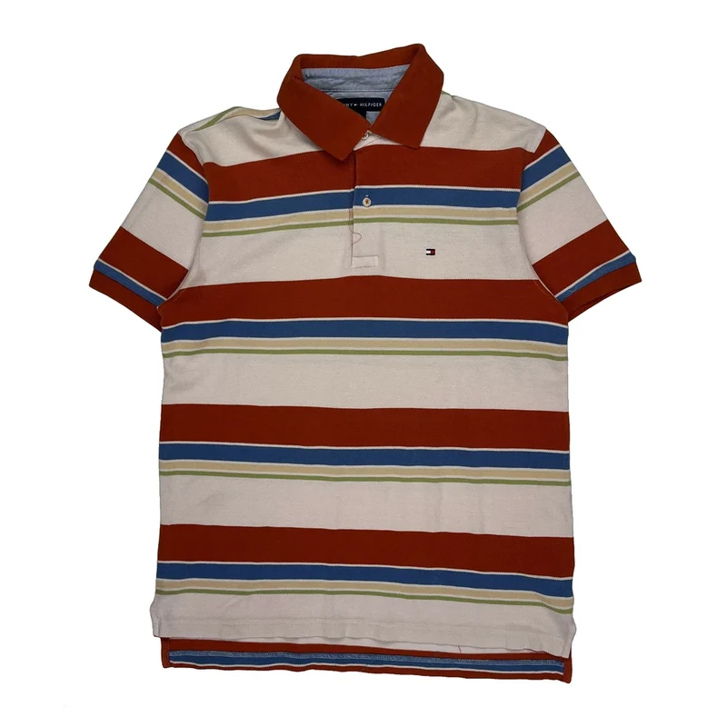 Tommy Hilfiger Striped Polo Shirt - Medium Red Cotton