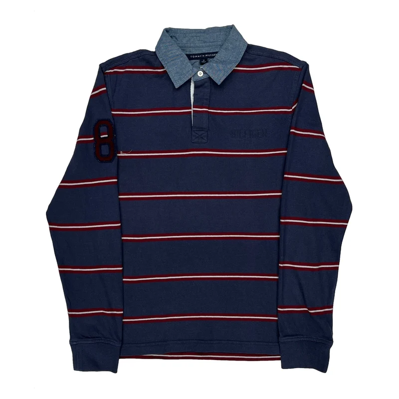 Tommy Hilfiger Striped Polo Shirt - Medium Blue Cotton