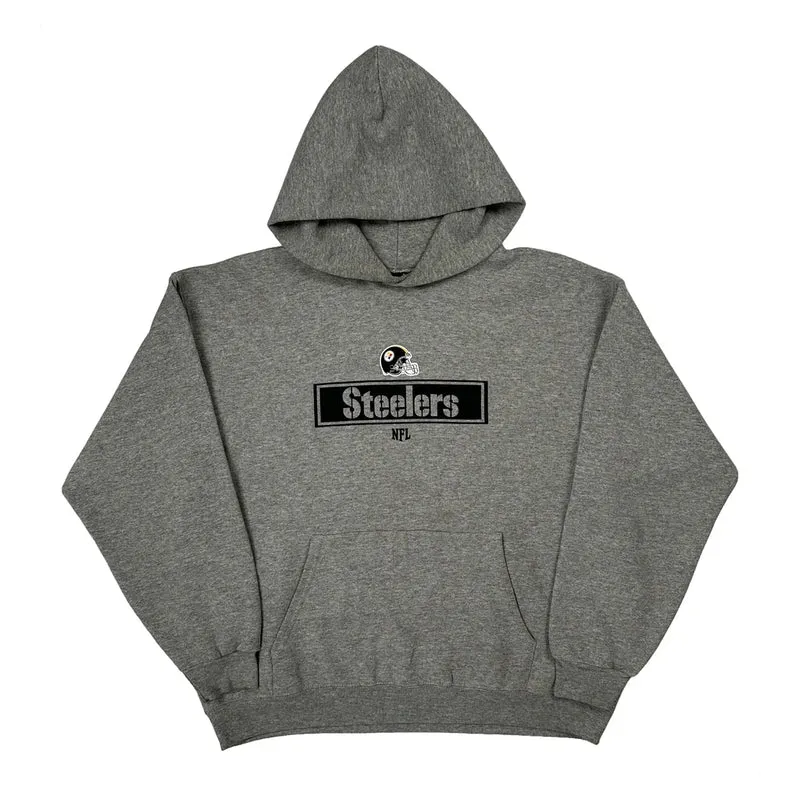 Steelers Nfl Hoodie - Large Grey Cotton Blend