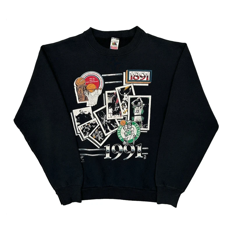Made In USA 1991 Boston Celtics Fruit Of The Loom Nba Sweatshirt - Large Black Cotton Blend
