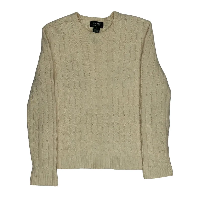 Merino Blend Ralph Lauren Cable Knit Top - Medium Cream Merino Wool Blend