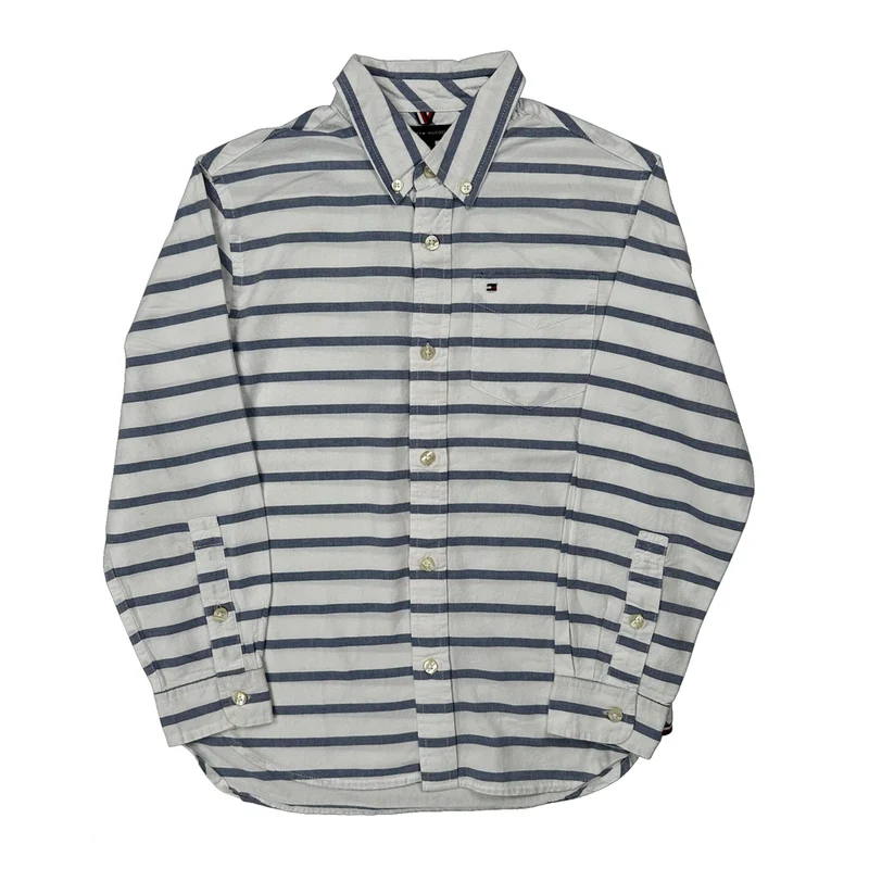 Age 8-10 Tommy Hilfiger Striped Shirt - Medium White Cotton