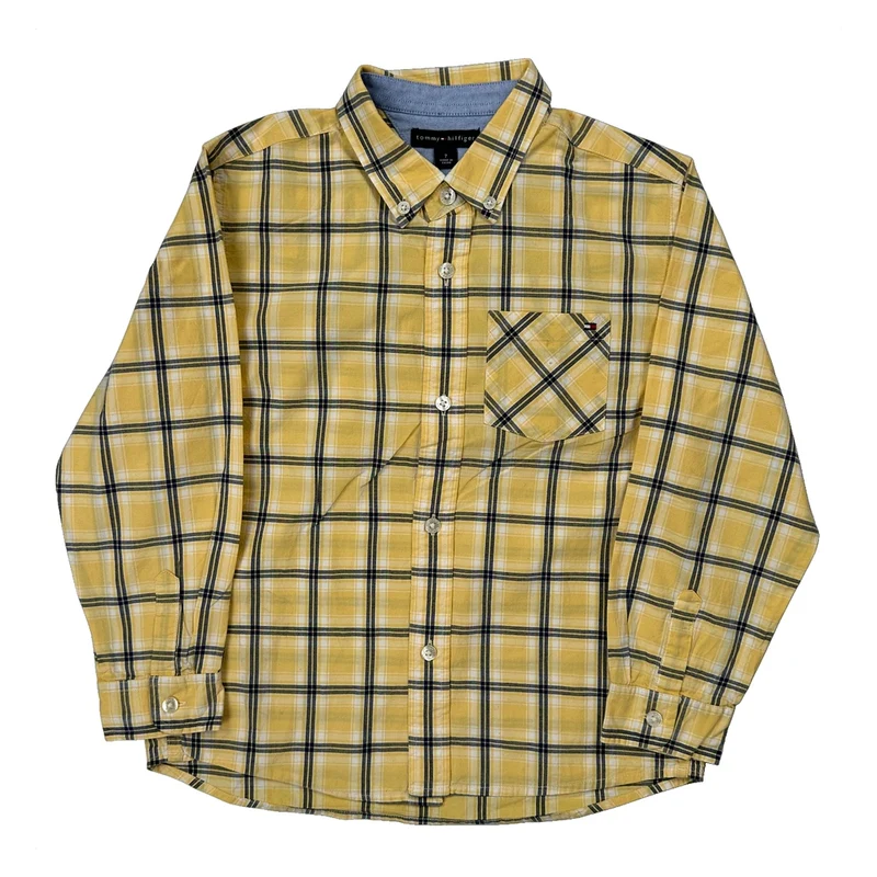 Age 7 Tommy Hilfiger Checked Shirt - Small Yellow Cotton