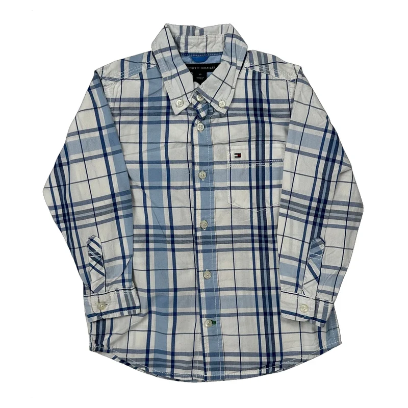 Age 3 Tommy Hilfiger Checked Shirt - XS Blue Cotton