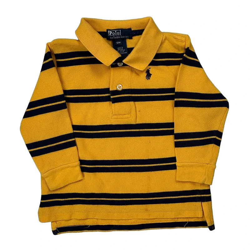 Age 12 Months Polo By Ralph Lauren Striped Polo Shirt - XS Yellow Cotton