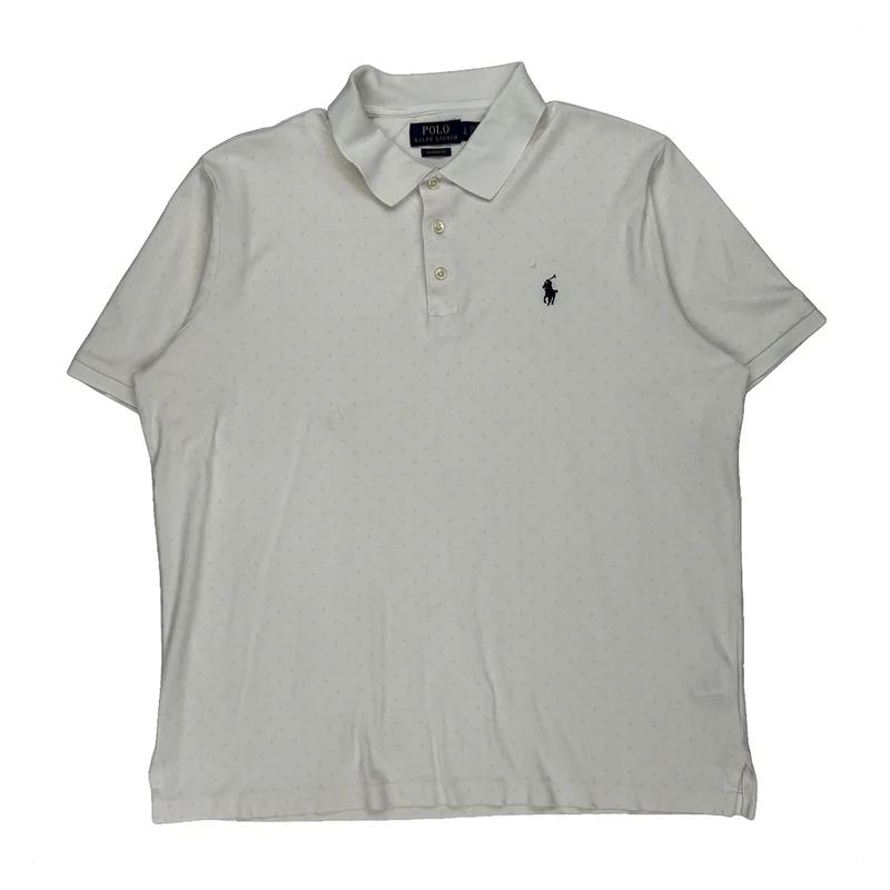 Polo By Ralph Lauren Polka Dot Polo Shirt - Large White Cotton
