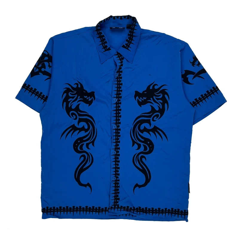 Y2K Dragonfly Graphic Shirt - XL Blue Polyester