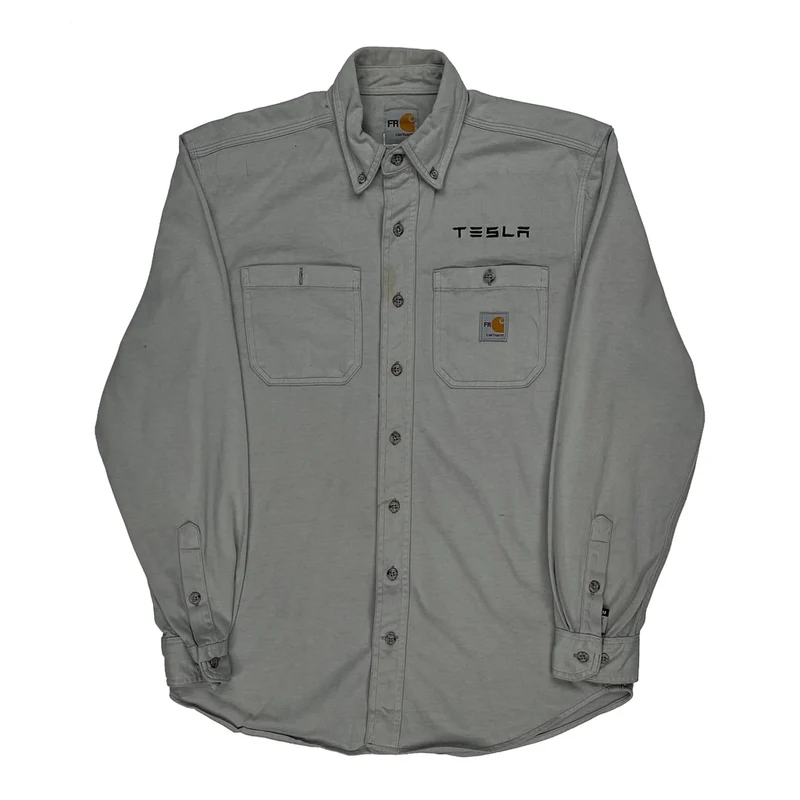 Tesla Logo Carhartt Shirt - Small Grey Cotton