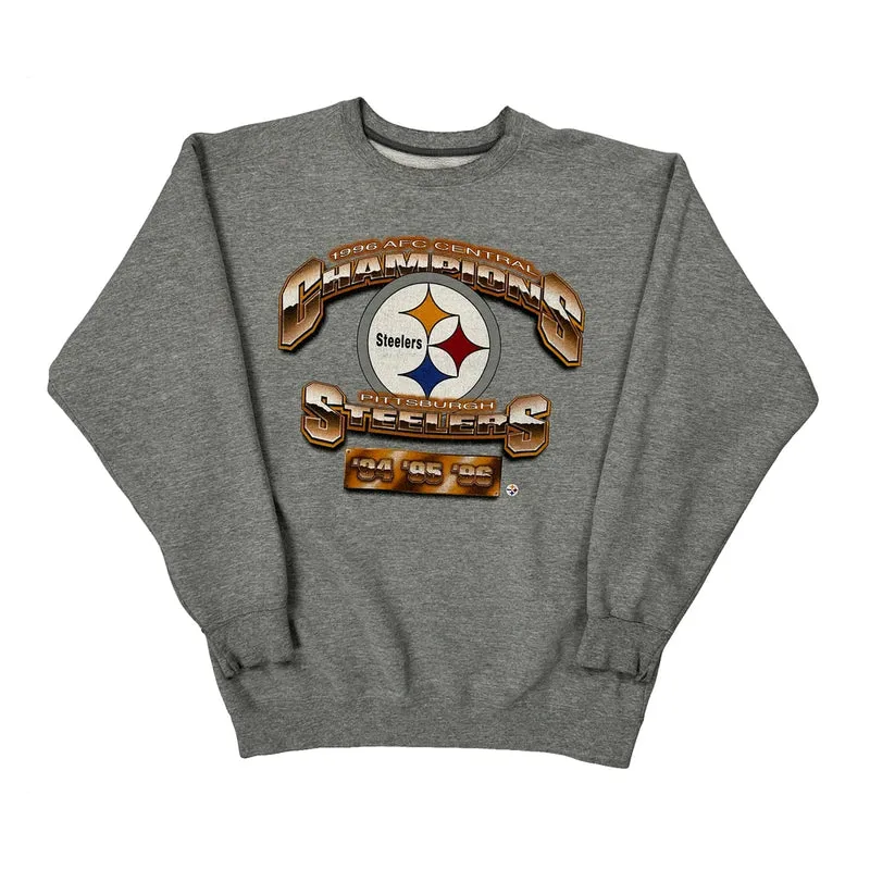 90S Made In USA Pittsburgh Steelers Starter Football Sweatshirt - Large Grey Cotton