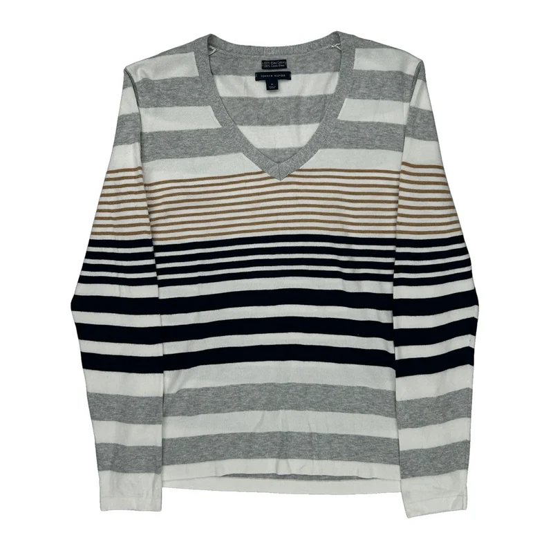 Tommy Hilfiger Striped Sweater - Medium Gray Cotton