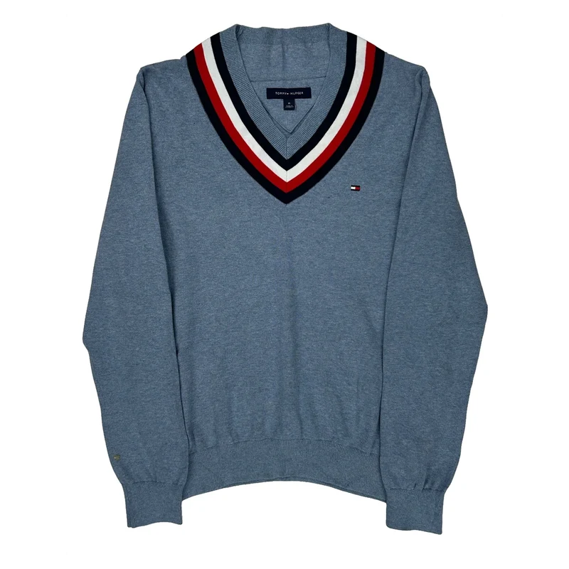 Tommy Hilfiger V-Neck Sweater - Medium Blue Cotton