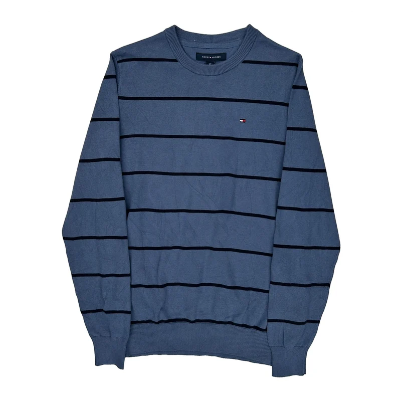 Tommy Hilfiger Striped Sweater - Small Blue Cotton