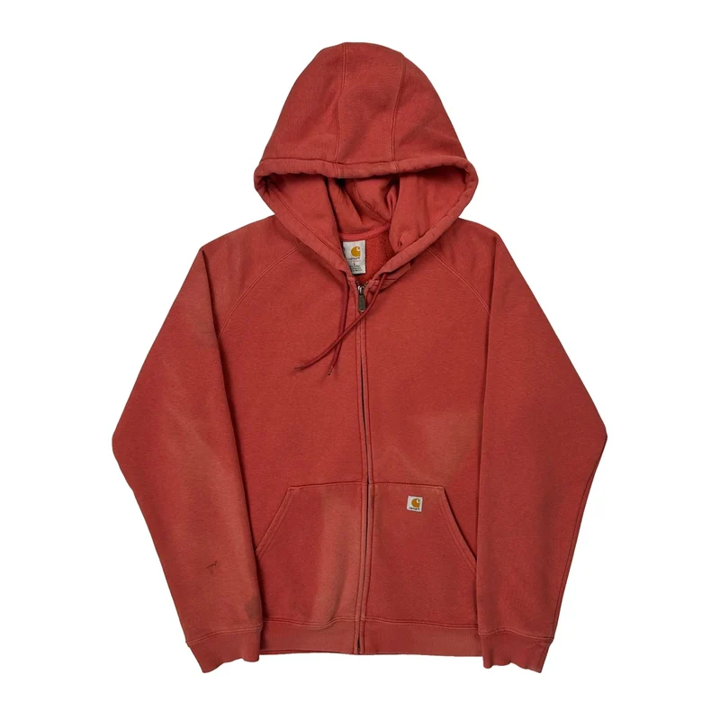 Faded Carhartt Hoodie - Large Red Cotton Blend