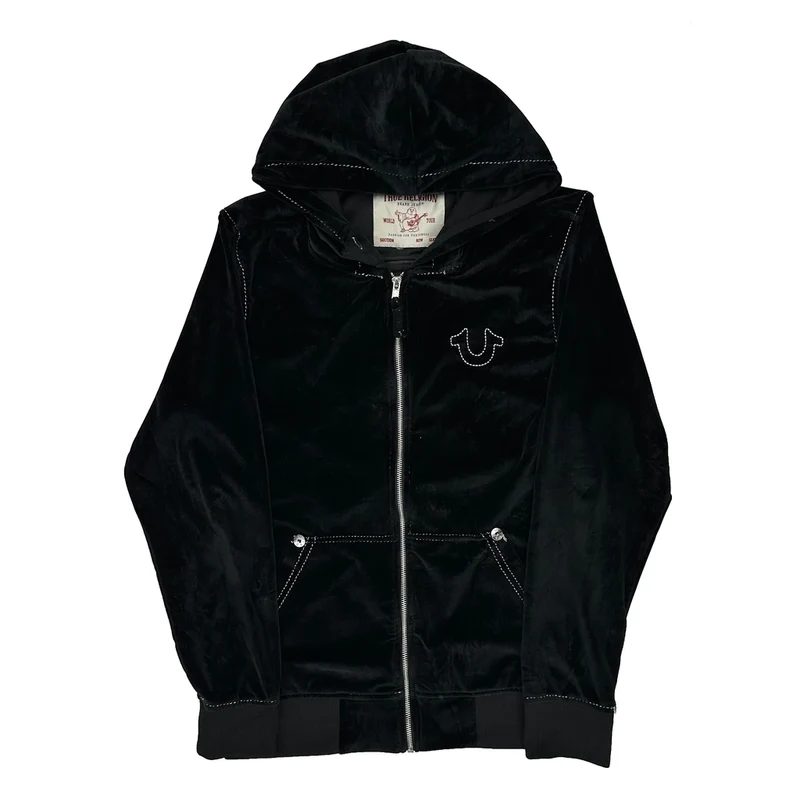 True Religion Graphic Hoodie - Medium Black Cotton Blend