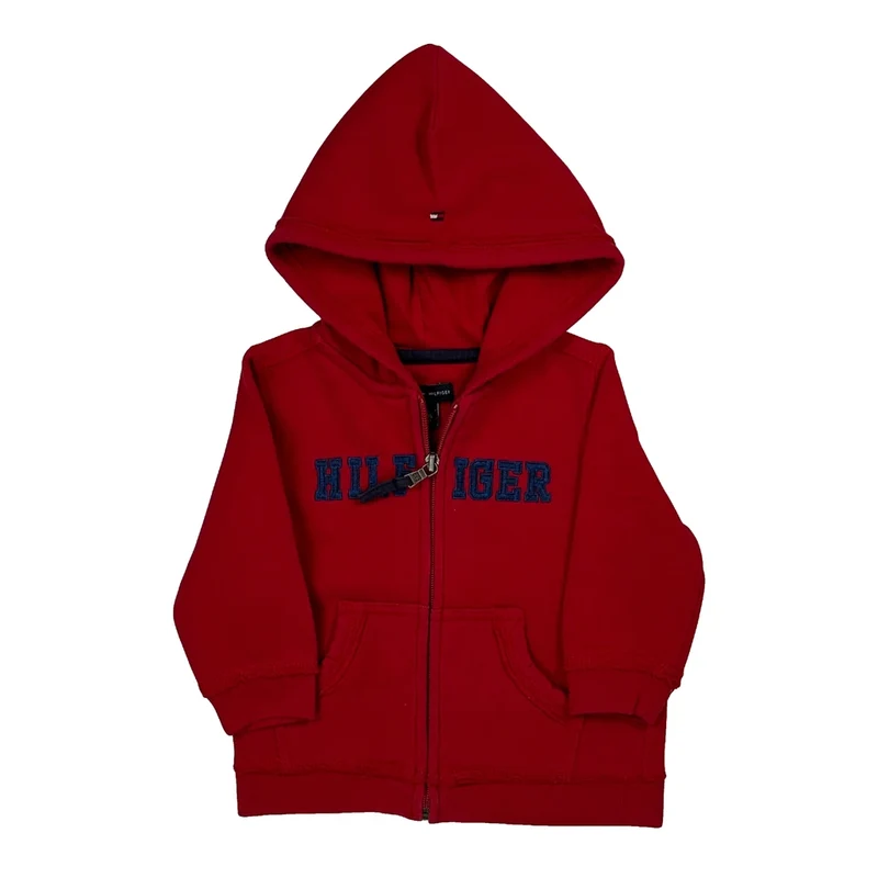 Age 12 Months Tommy Hilfiger Spellout Hoodie - XS Red Cotton