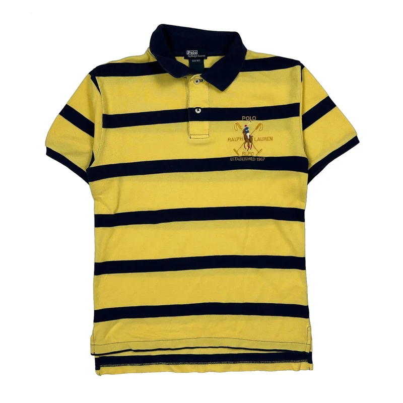 Age 6-8 Polo By Ralph Lauren Striped Polo Shirt - Small Yellow Cotton