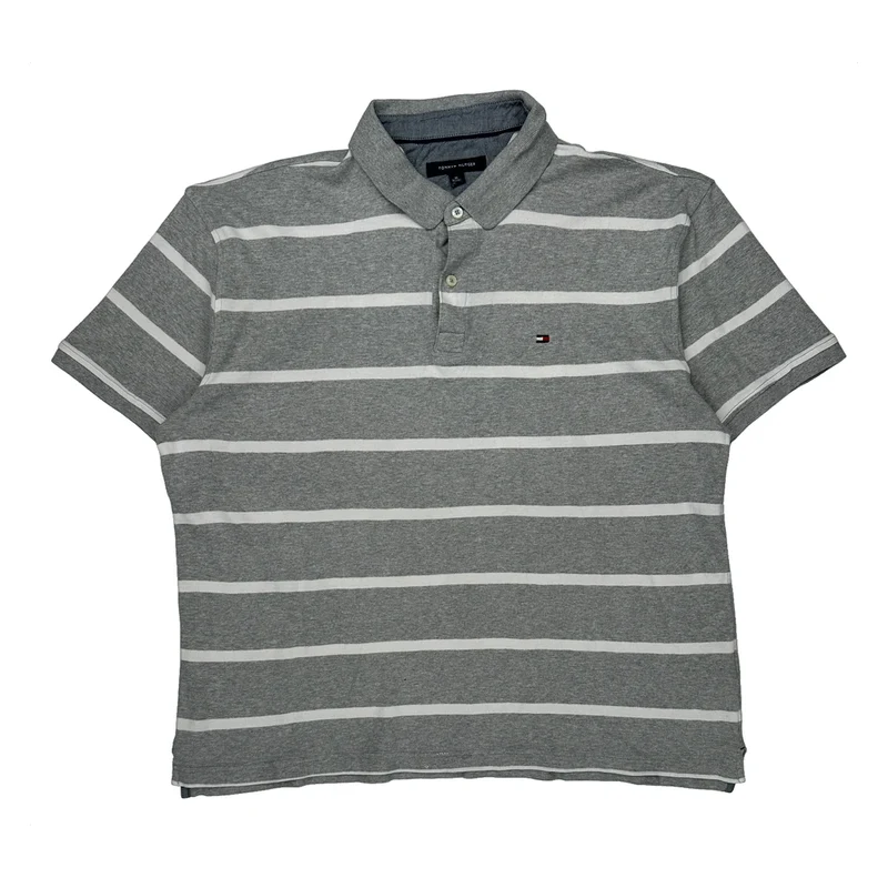 Tommy Hilfiger Striped Polo Shirt - XL Gray Cotton