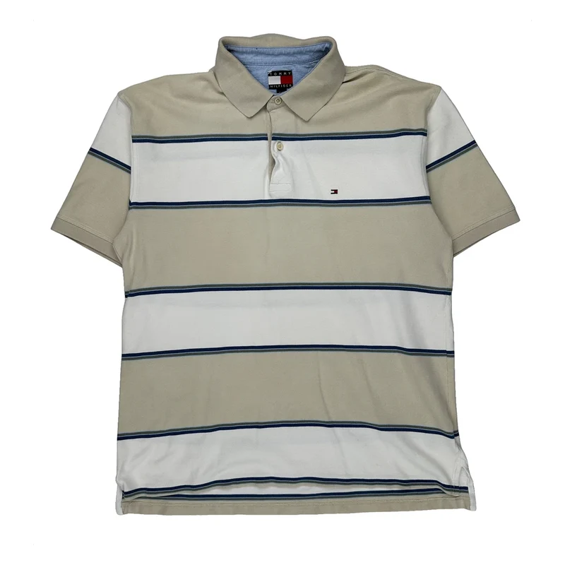 Tommy Hilfiger Striped Polo Shirt - XL Beige Cotton