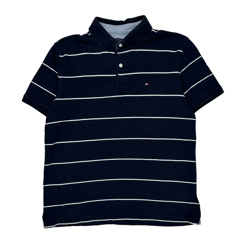 Tommy Hilfiger Striped Polo Shirt - Large Navy Cotton
