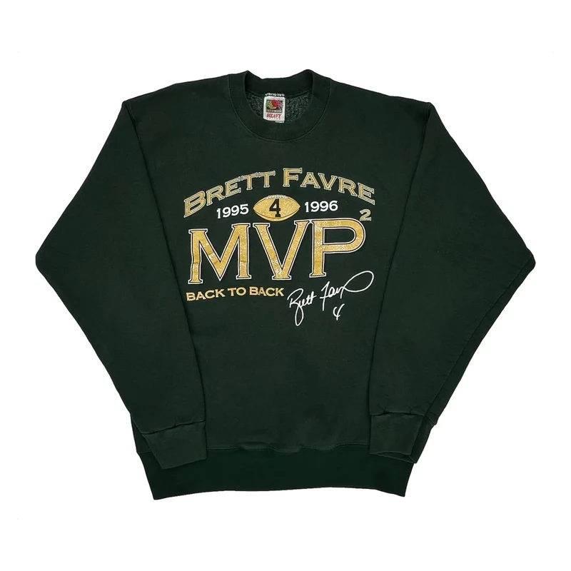 Brett Favre Mvp Fruit Of The Loom Graphic Sweatshirt - Large Green Cotton