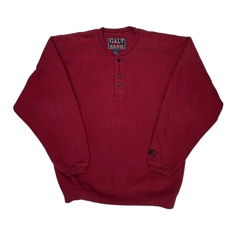 Galt Sand Henley Sweatshirt - Medium Red Cotton