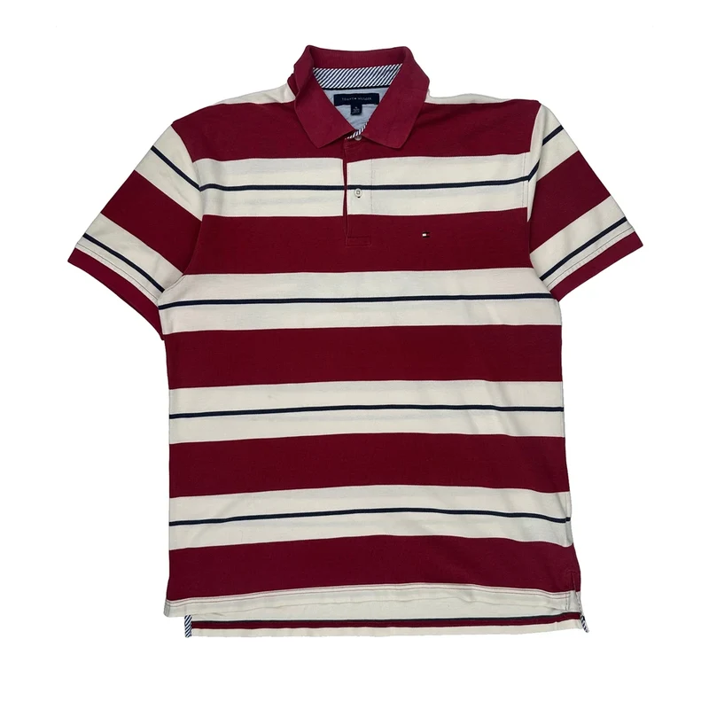 Tommy Hilfiger Striped Polo Shirt - XL Red Cotton