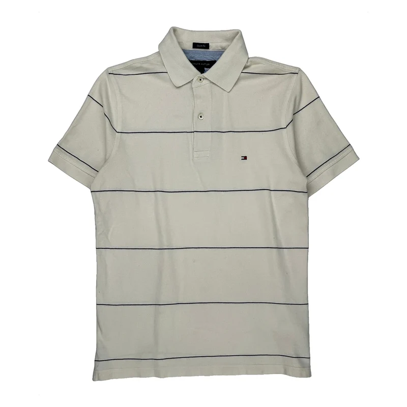 Tommy Hilfiger Striped Polo Shirt - Medium White Cotton