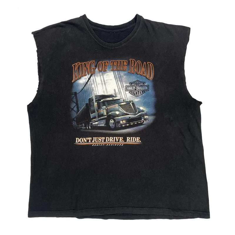 King Of The Road Harley Davidson Graphic Tank Top - 2XL Black Cotton