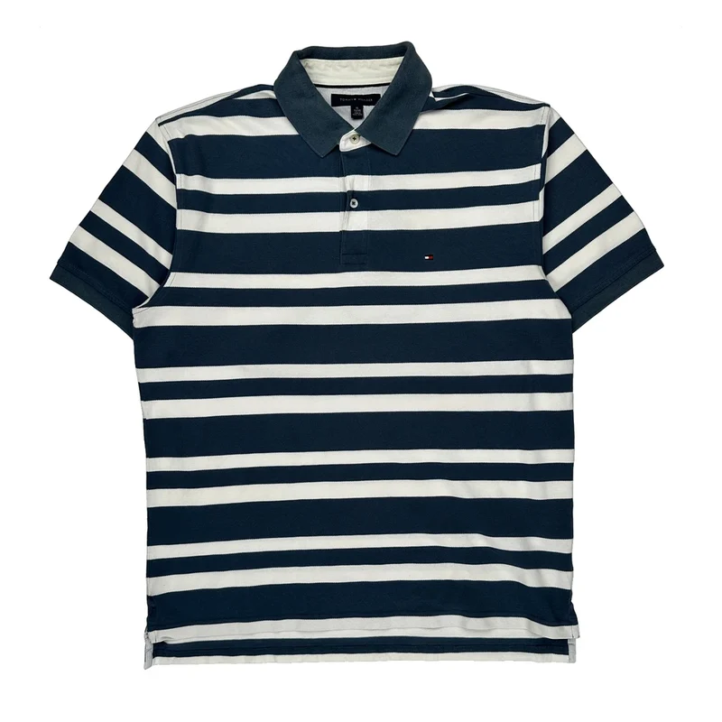 Tommy Hilfiger Striped Polo Shirt - XL Blue Cotton