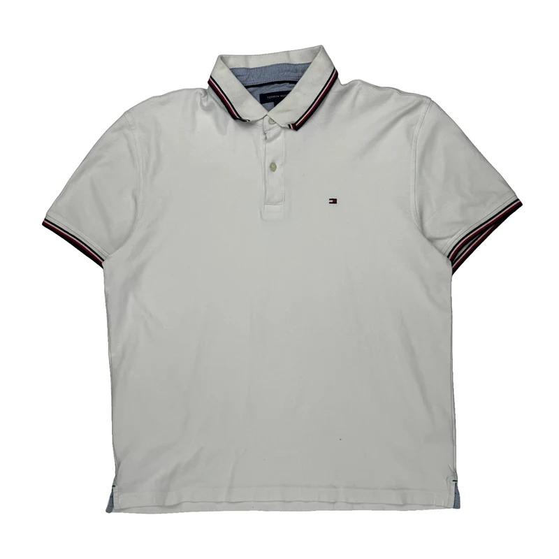 Tommy Hilfiger Striped Polo Shirt - XL White Cotton