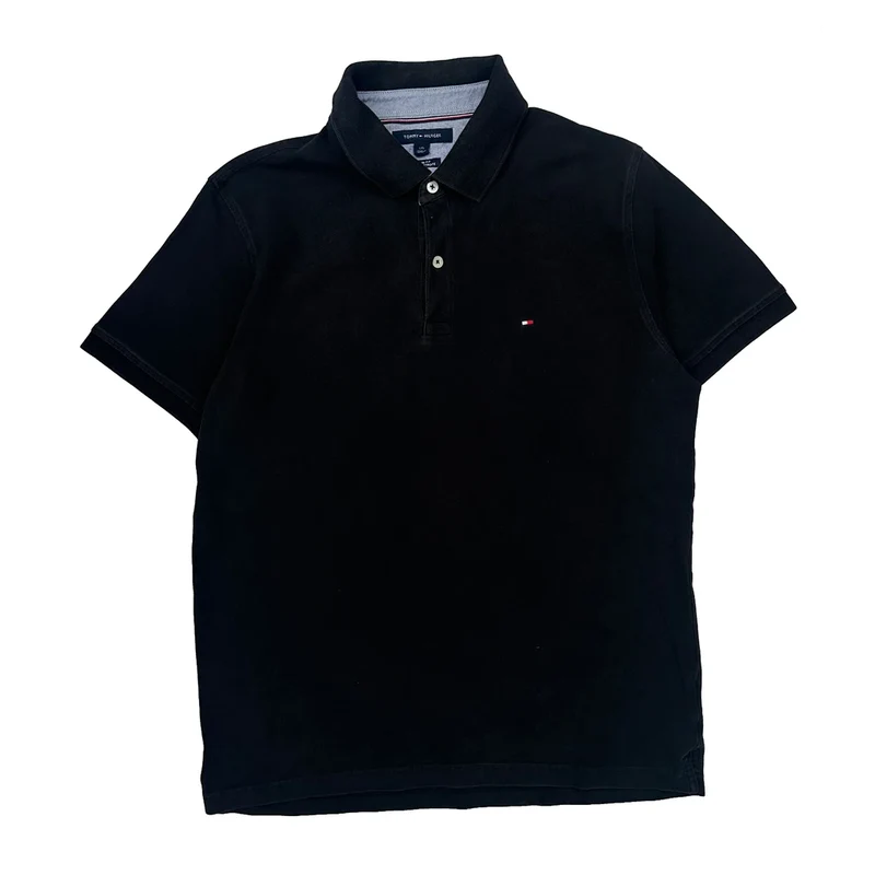 Tommy Hilfiger Slim Fit Polo Shirt - Large Black Cotton