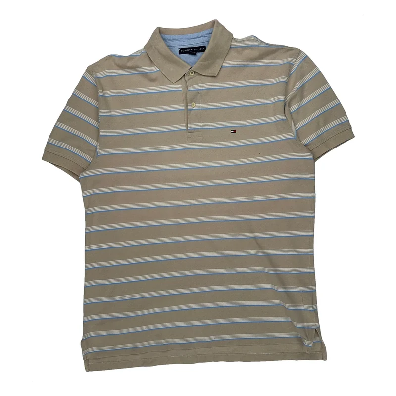 Tommy Hilfiger Striped Polo Shirt - XL Beige Cotton